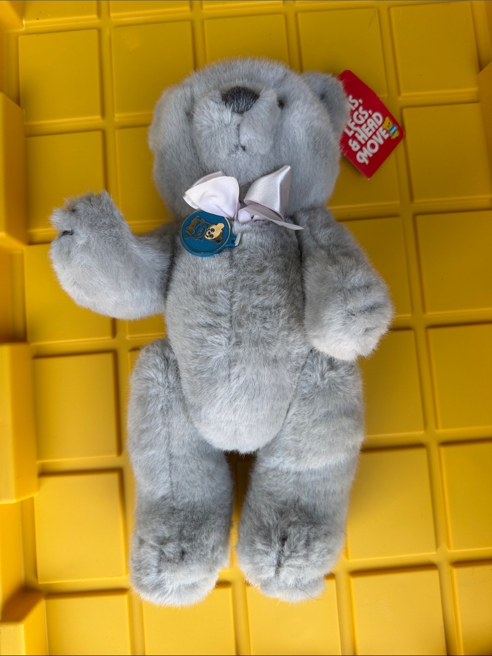 Gray Plush Teddy Bear with Bow and Medallion - Kids Toys